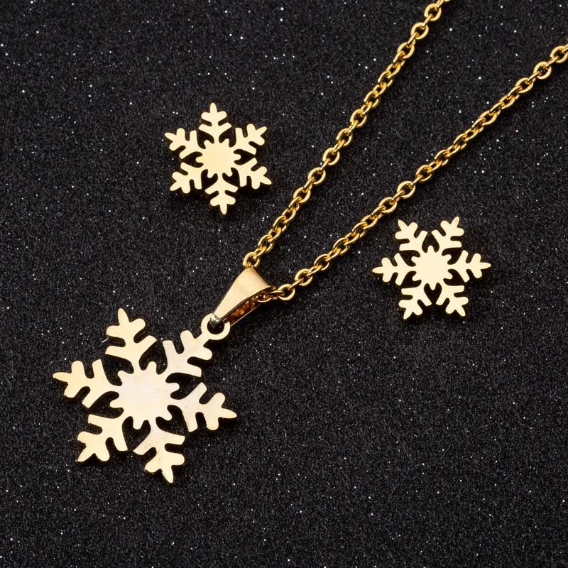 Wholesale Christmas Jewelry Set Geometric Snow Flower Earrings Necklace Three Piece Set